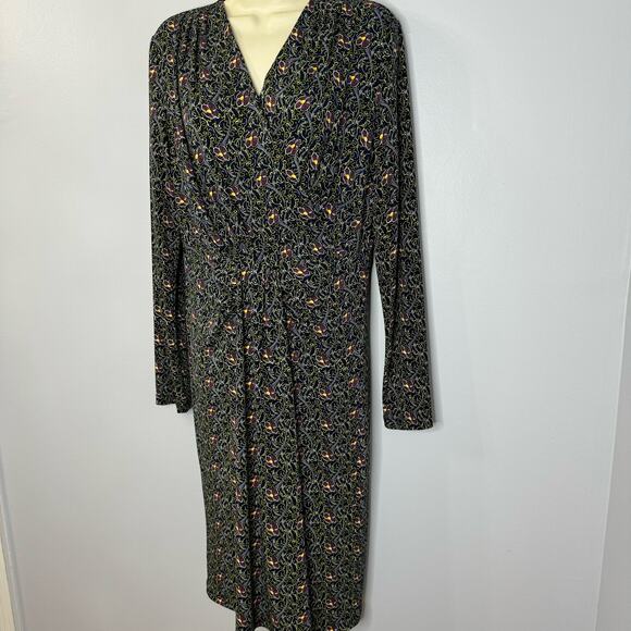 Brooks Brothers Violette-Print Navy Surplice Jersey Faux Wrap Jersey Dress M - Picture 5 of 12
